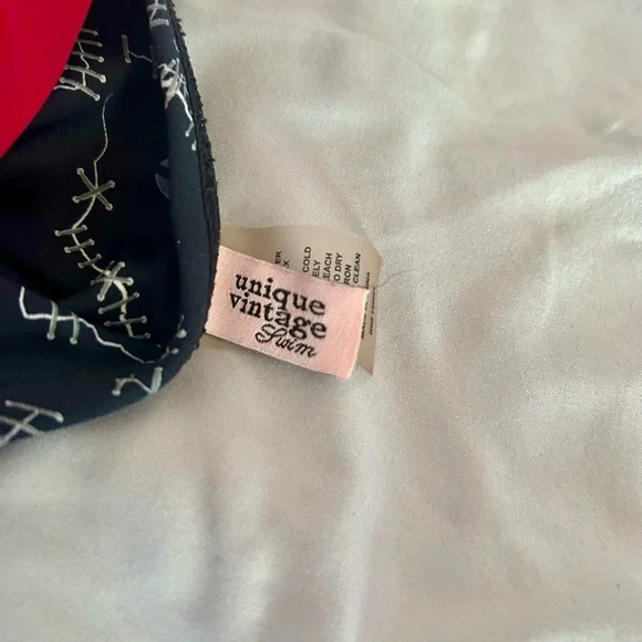 Unique Vintage Black Swim Two-Piece with Red Accents - Picture 5 of 6